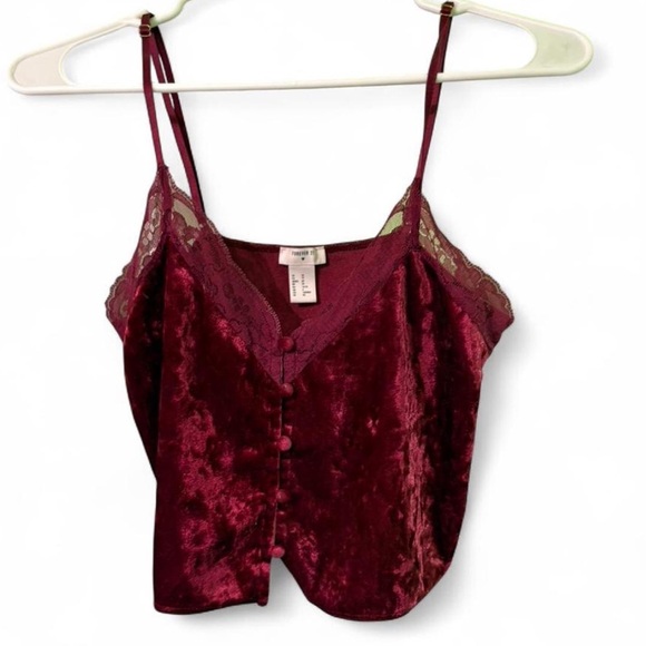 Holiday berry burgundy red crushed velvet burnout cami tank top crop tee XS - Picture 2 of 5